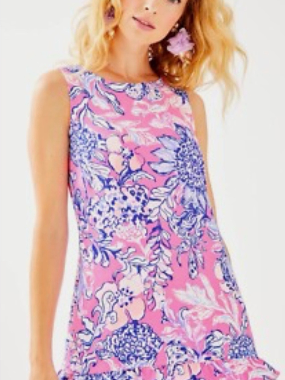 Lilly Pulitzer Marla Romper Dress Sun Drenched Pink Tropics Ruffled Hem Sz 10